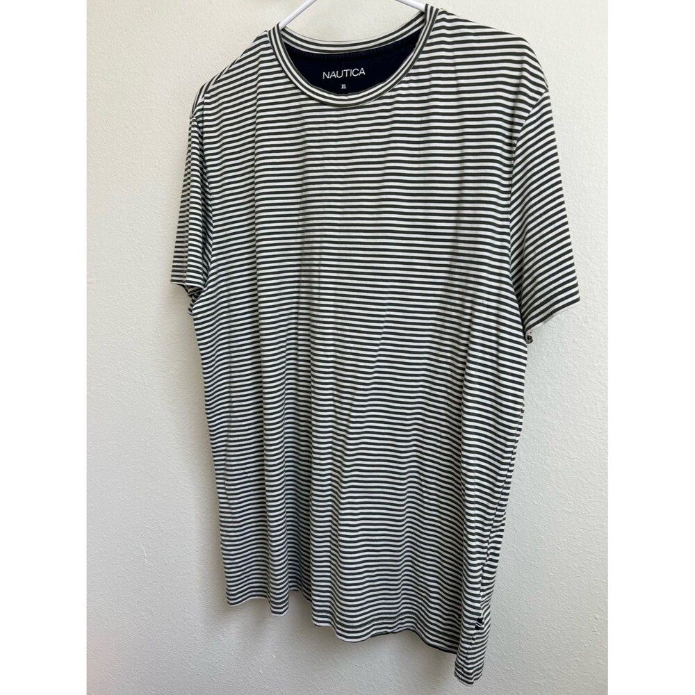 Nautica Green and White Striped Short Sleeve Tee